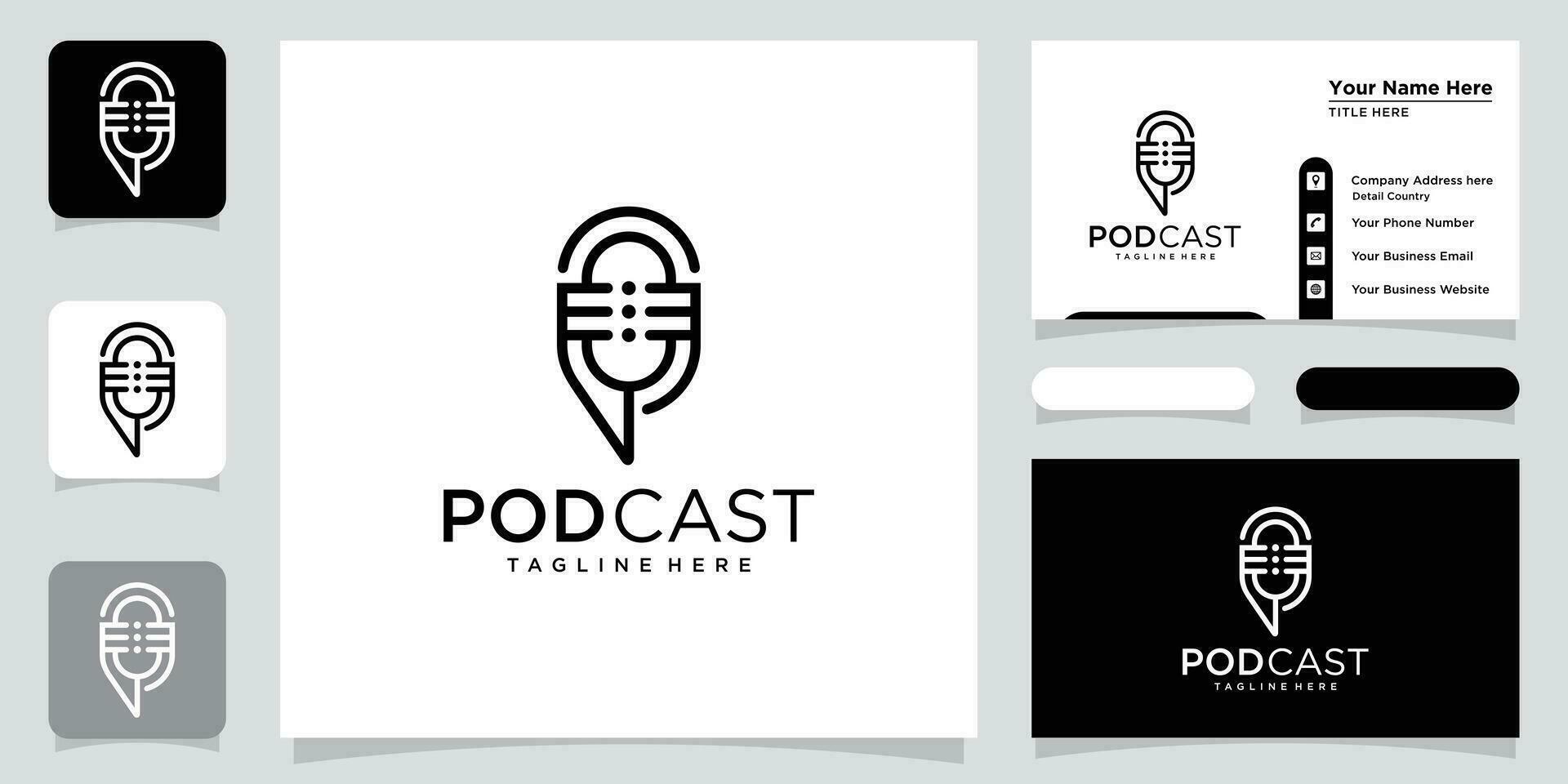 Podcast Microphone Icon. Web Symbol Logo Template Design Element with business card design Premium Vector