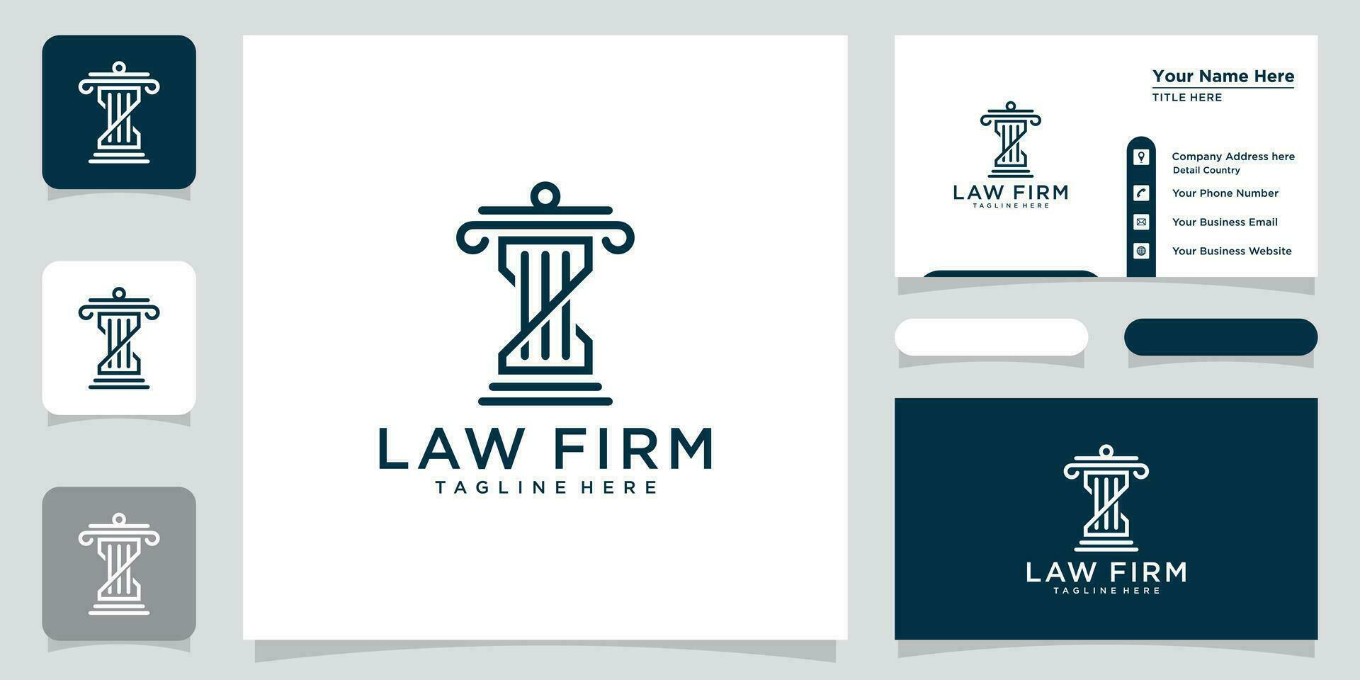 Law firm and justice concept logo with business card design vector