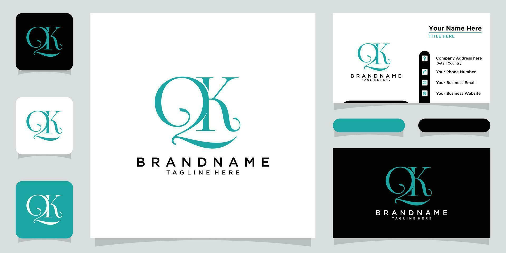 Initial Letter QK logo design template with business card design vector