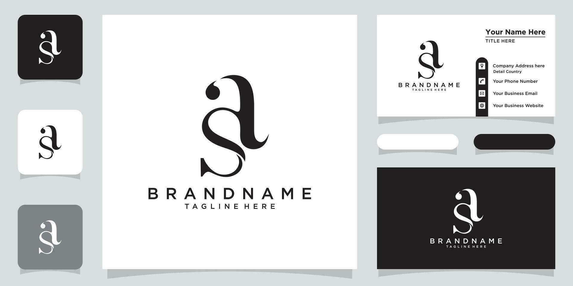 Alphabet AS or SA illustration monogram vector logo template with business card design Premium Vector