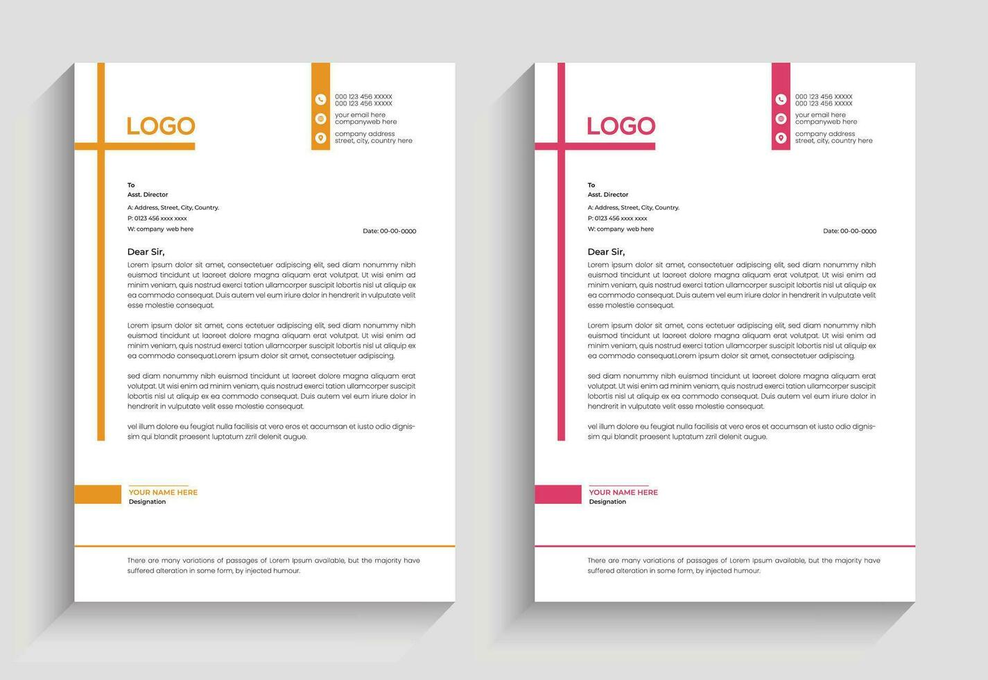 Corporate minimal clean and professional company business letterhead template design with color variation vector