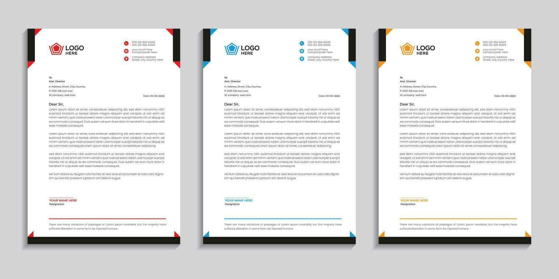 Corporate minimal clean and professional company business letterhead template design with color variation vector