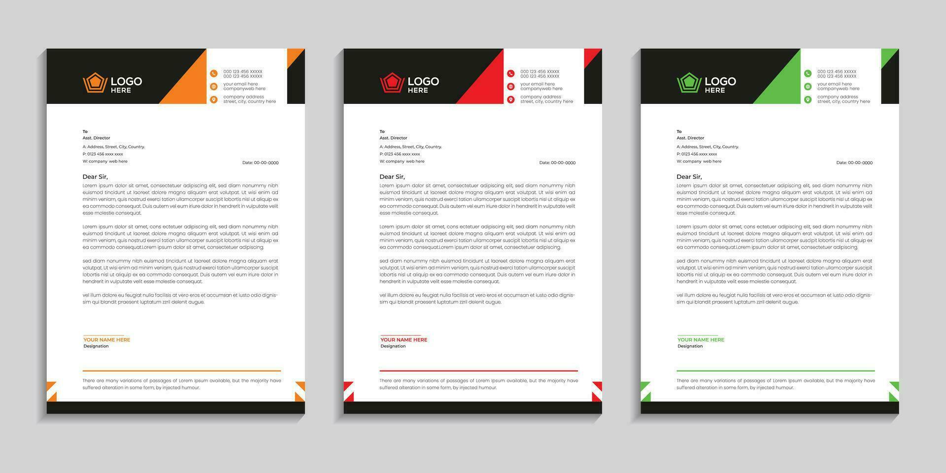 Modern clean and professional company business letterhead template design with color variation vector