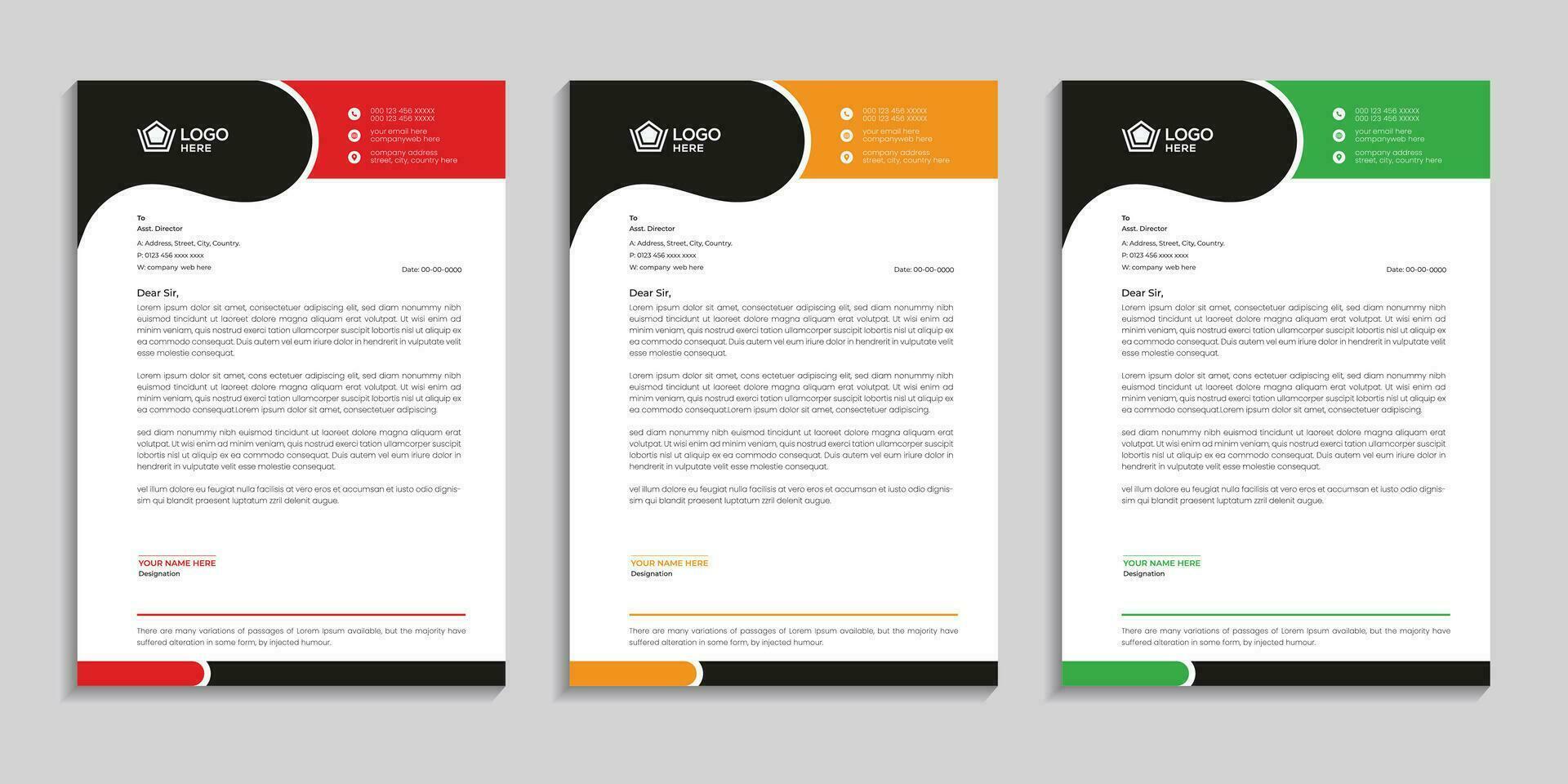 Modern clean and professional company business letterhead template design with color variation vector