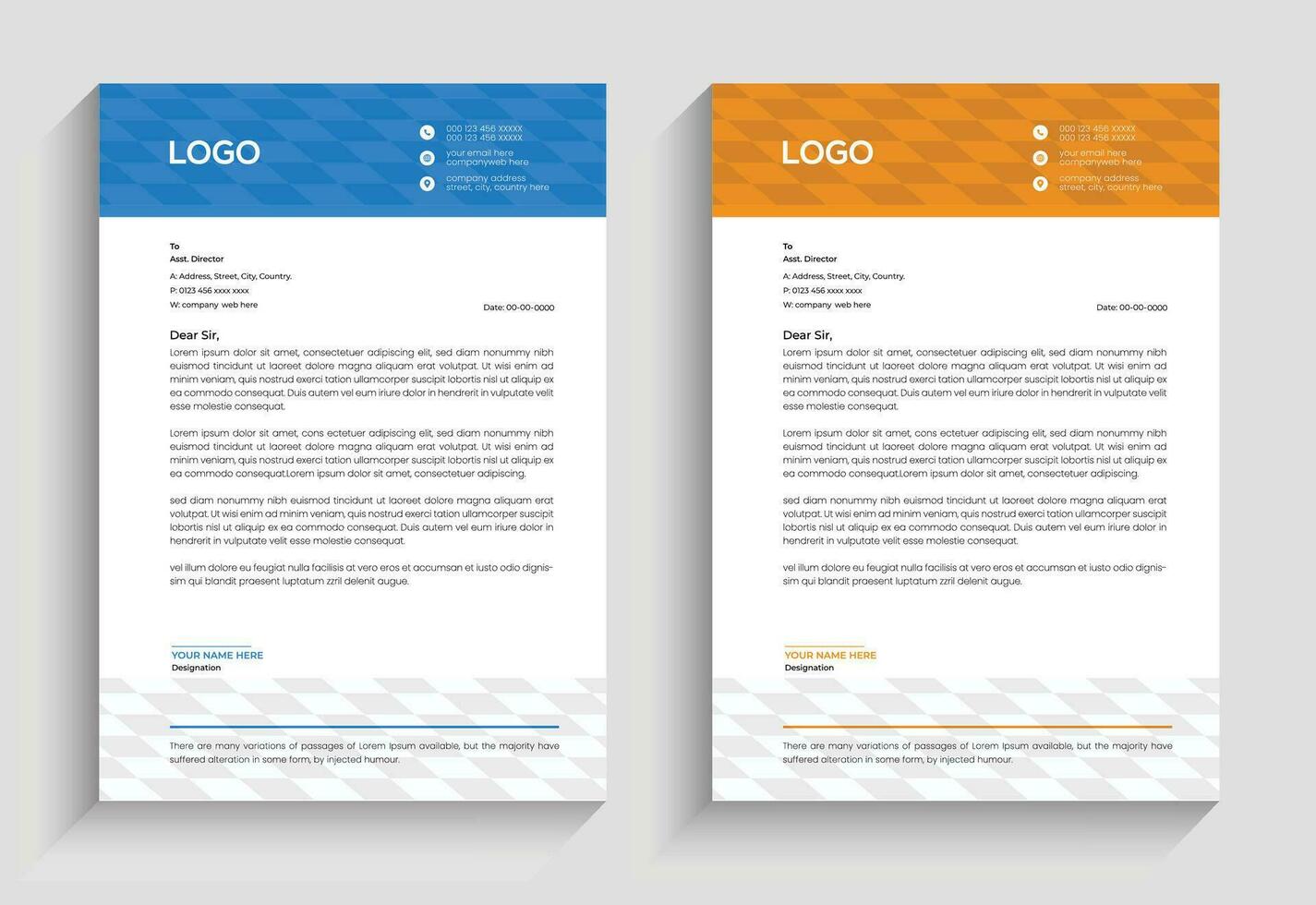 Modern clean and professional company business letterhead template design with color variation vector