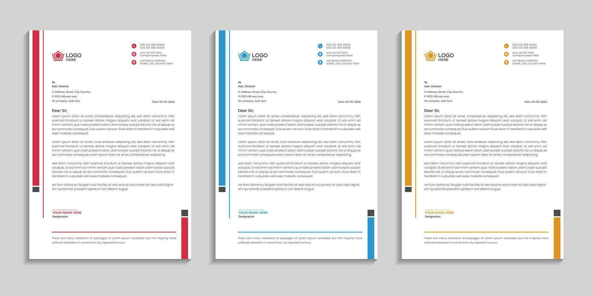 Corporate minimal clean and professional company business letterhead template design with color variation vector