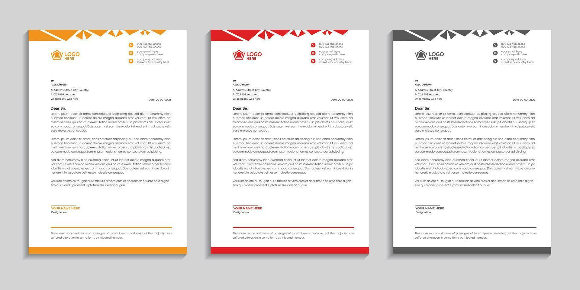 Corporate unique clean and professional company business letterhead template design with color variation vector