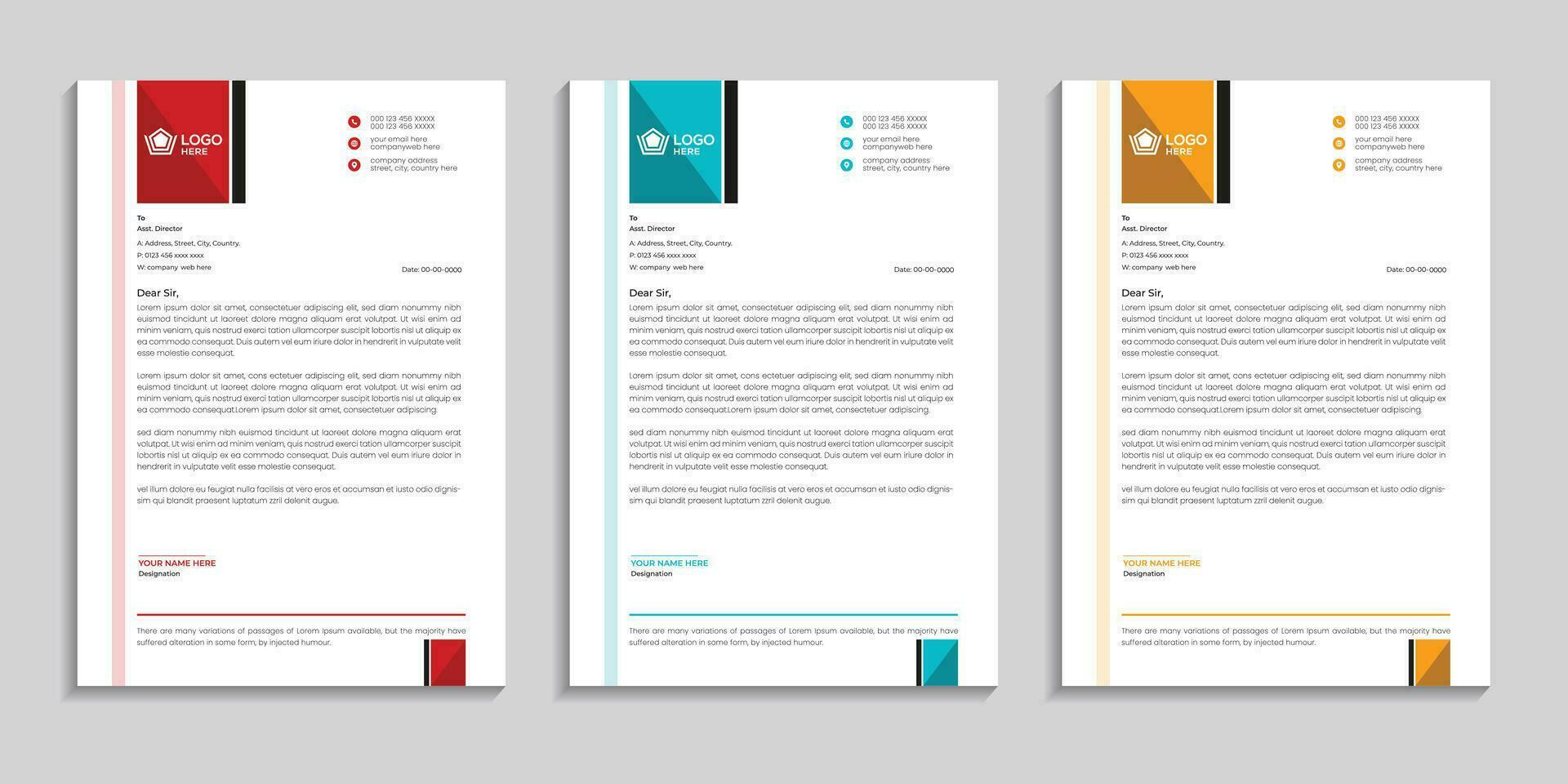 Corporate clean and professional company business letterhead template design with color variation vector
