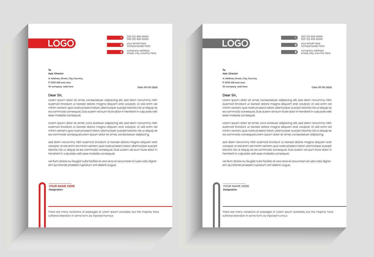 Corporate minimal clean and professional company business letterhead template design with color variation vector
