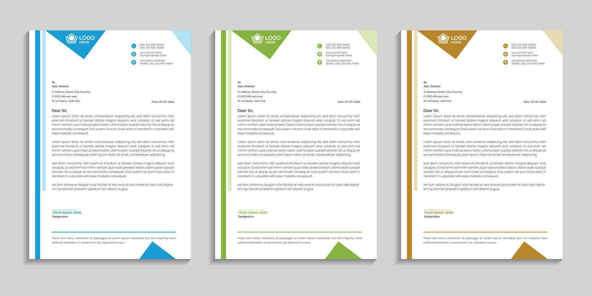 Corporate unique clean and professional company business letterhead template design with color variation vector