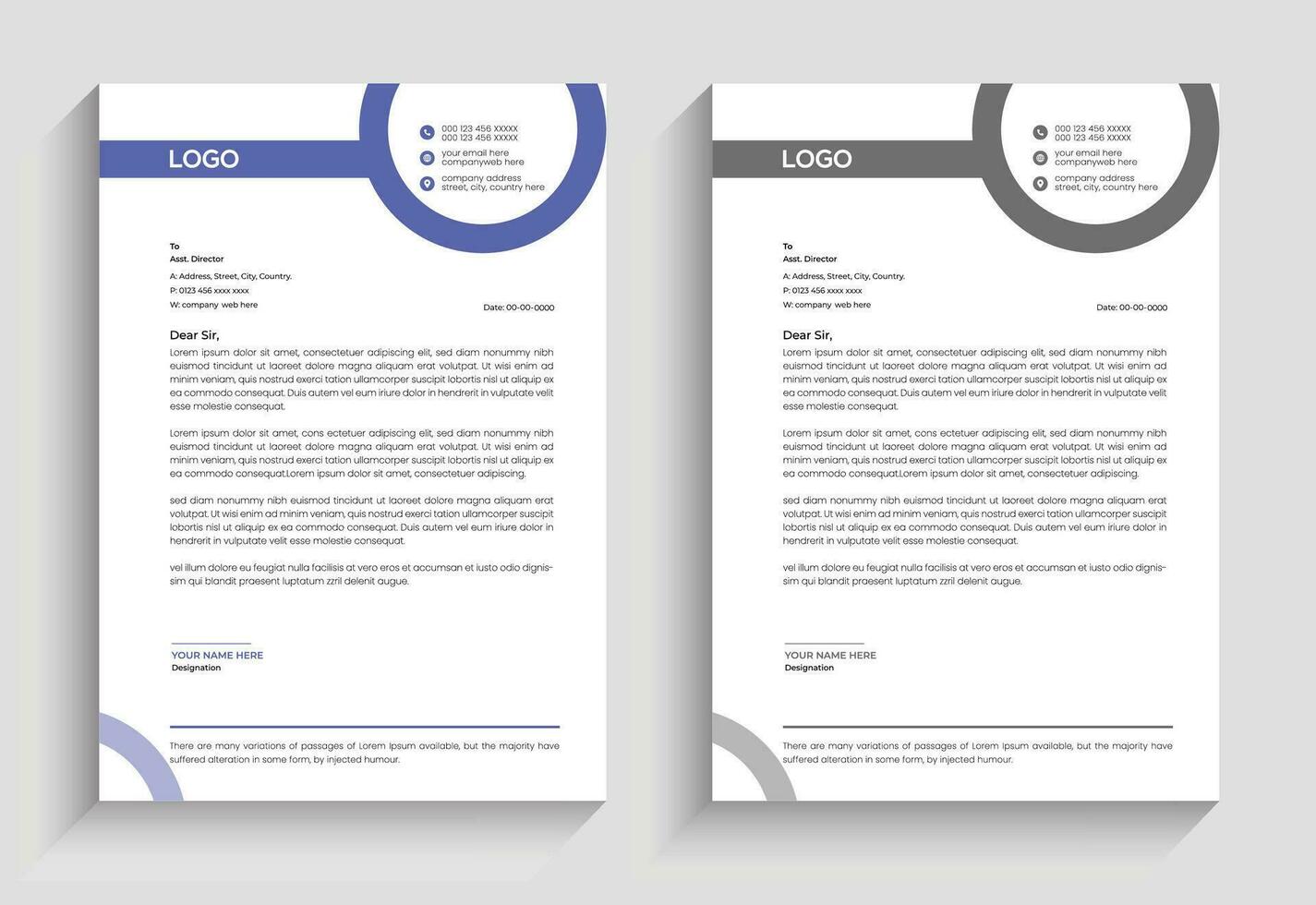 Corporate unique clean and professional company business letterhead template design with color variation vector