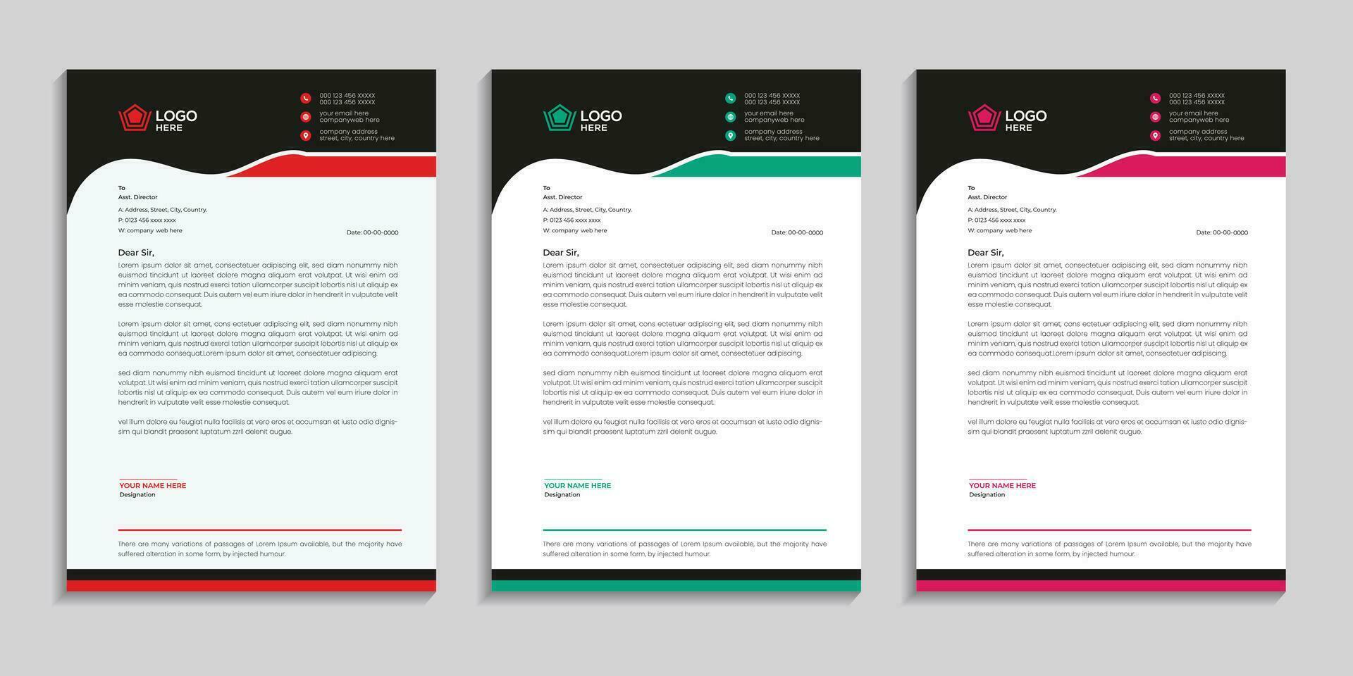 Modern clean and professional company business letterhead template design with color variation vector