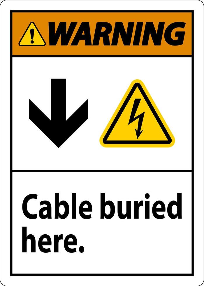 Warning Sign Cable Buried Here. With Down Arrow and Electric Shock Symbol vector