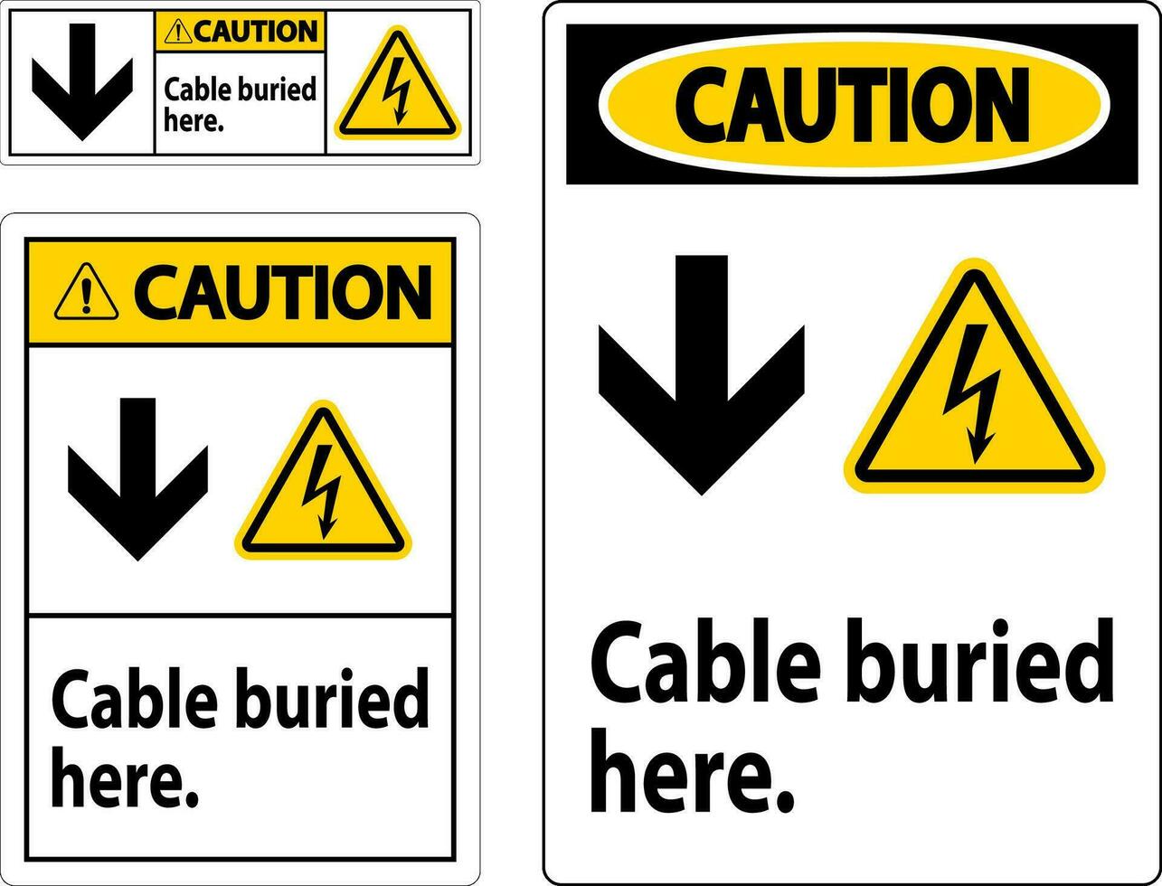 Caution Sign Cable Buried Here. With Down Arrow and Electric Shock Symbol vector