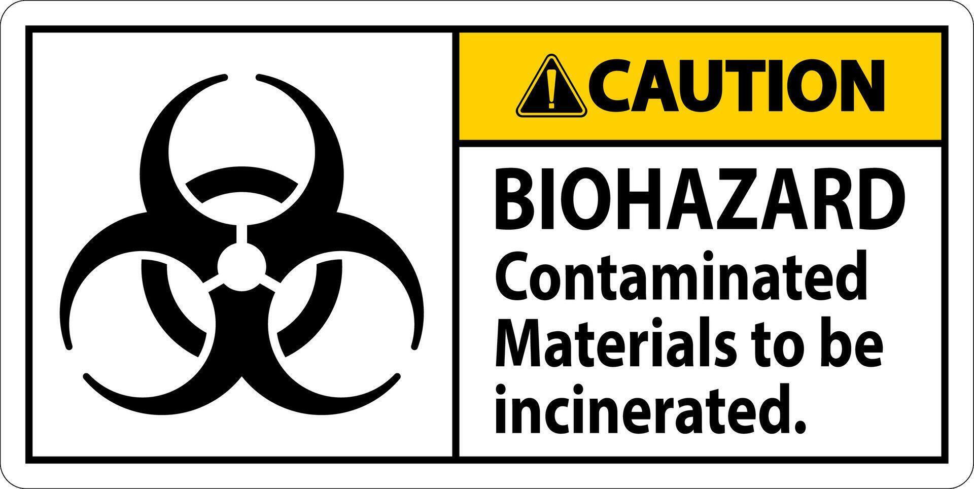 Biohazard Caution Label Biohazard Contaminated Materials To Be Incinerated vector