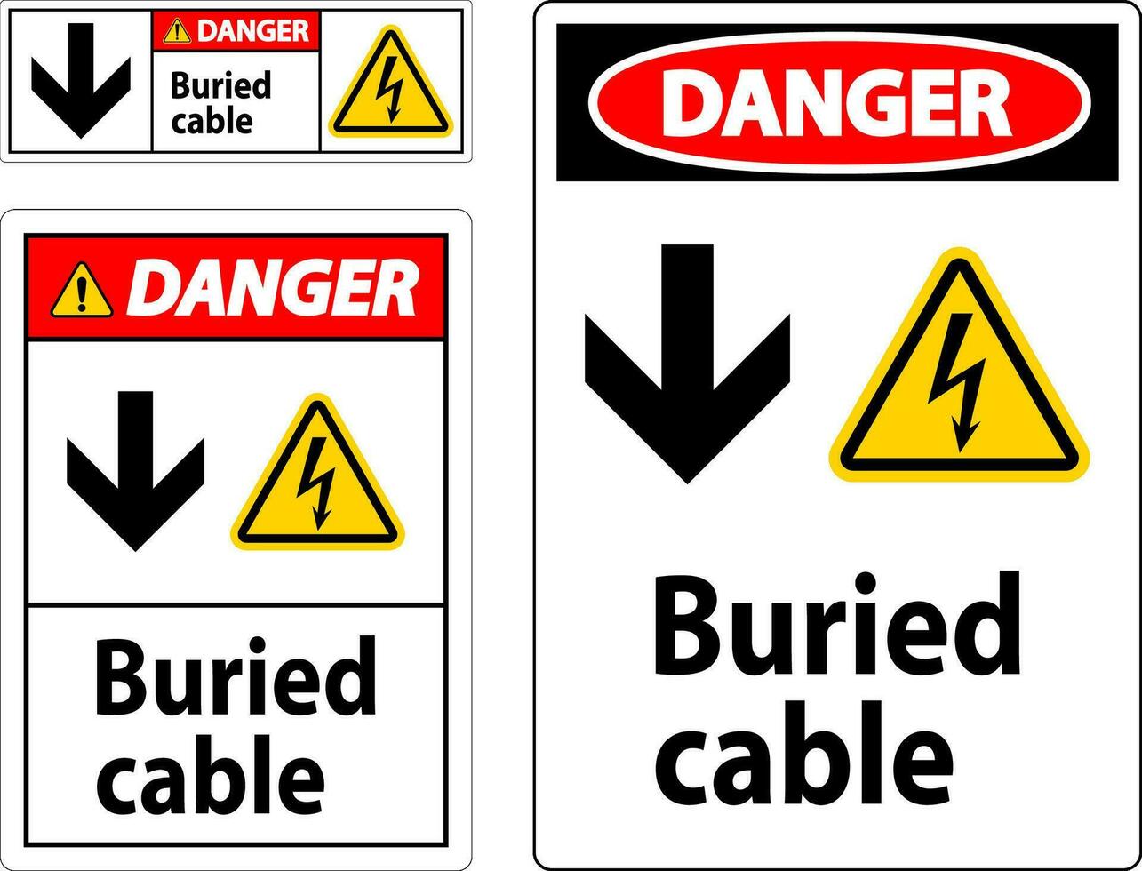 peligro firmar enterrado cable con abajo flecha y eléctrico conmoción símbolo vector