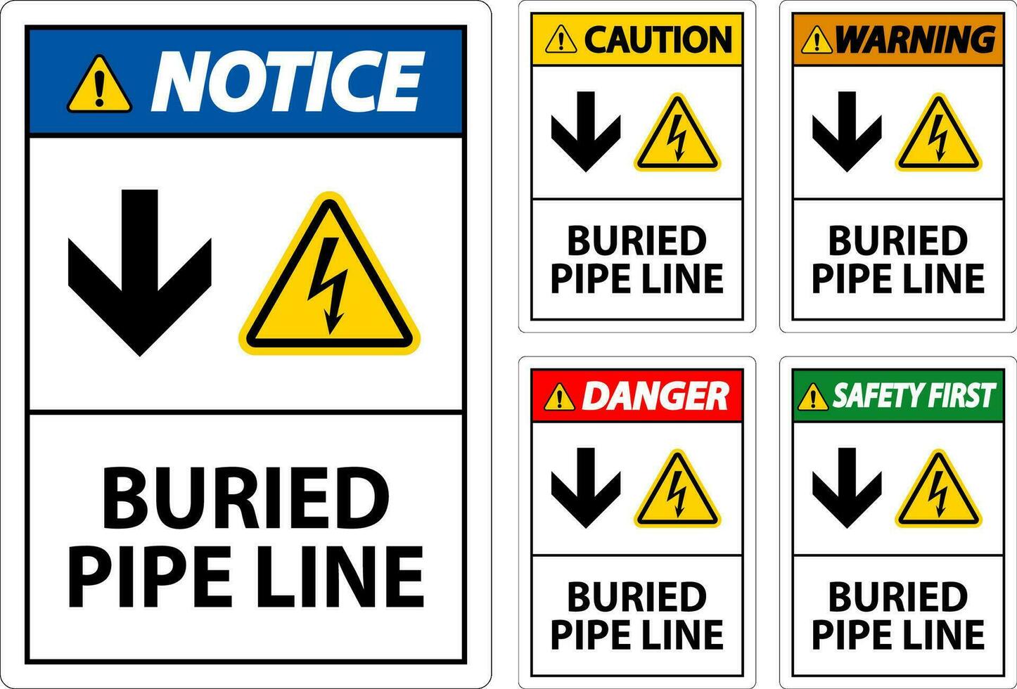 Caution Sign Buried Pipe Line With Down Arrow and Electric Shock Symbol vector