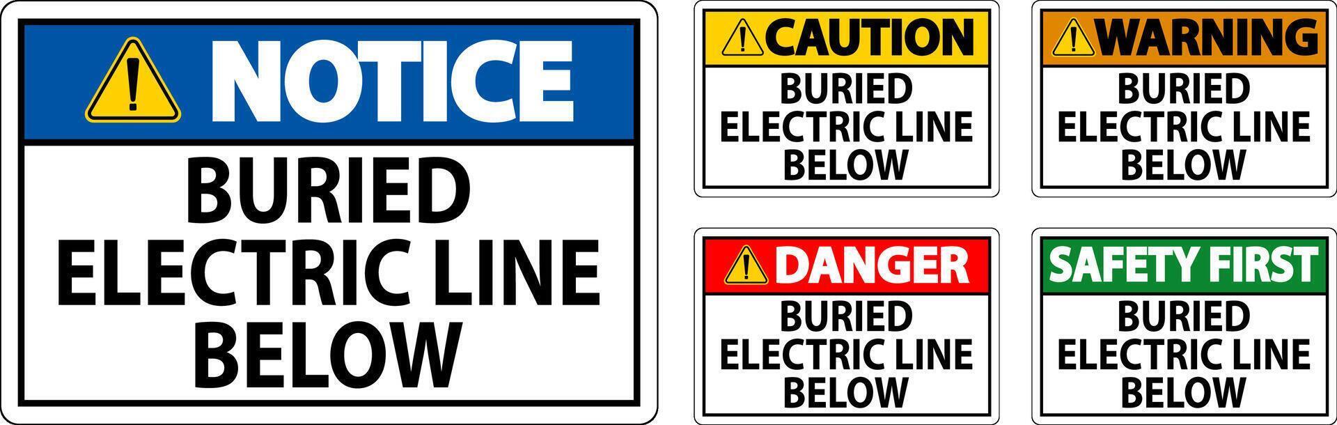 Caution Sign Buried Electric Line Below On White Background vector