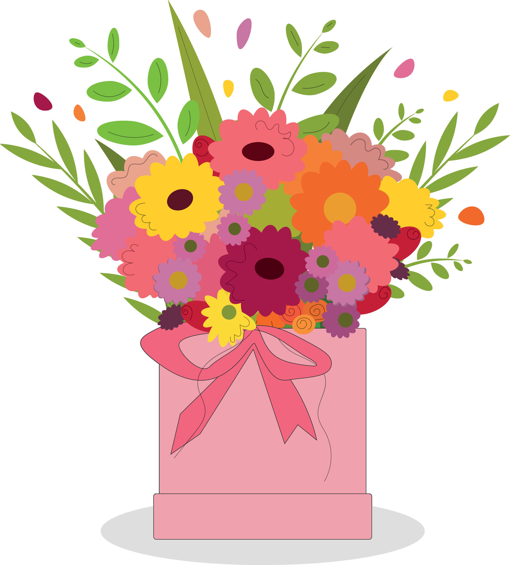 Bouquet of flowers, yellow, pink and orange, isolated on white
