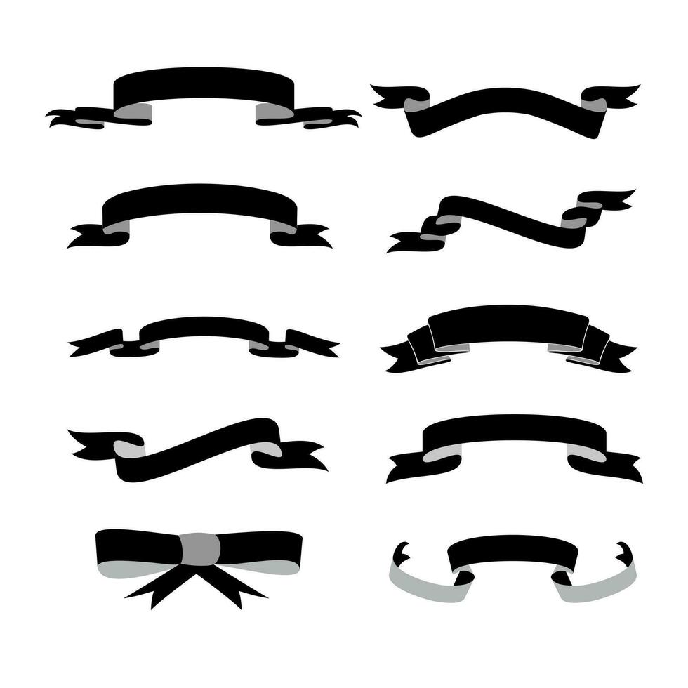 retro ribbon set isolated in black and white vector