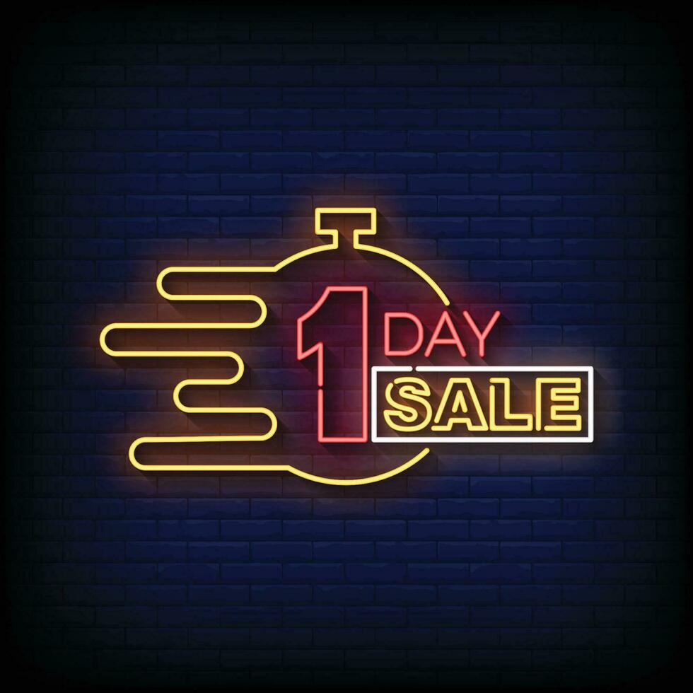 Neon Sign one day sale with brick wall background vector