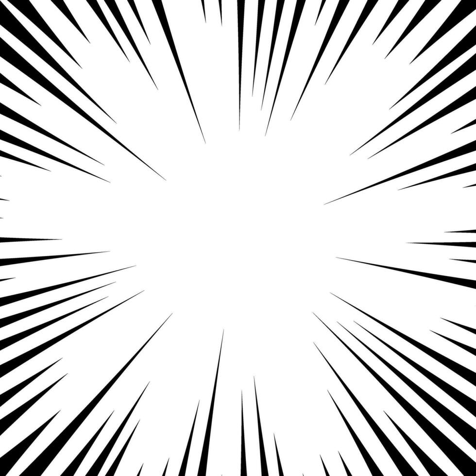 fondo de líneas radiales blancas y negras de cómic. acción de superhéroe, fondo de explosión, marco de velocidad de manga, ilustración vectorial vector