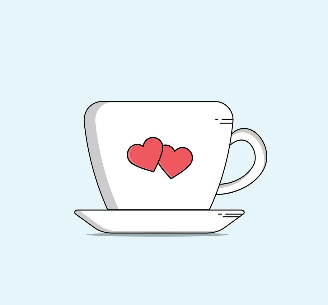 hermosa taza y amor plano diseño vector ilustración