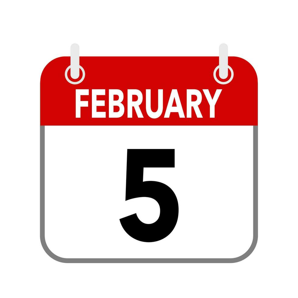 5 5 febrero, calendario fecha icono en blanco antecedentes. vector