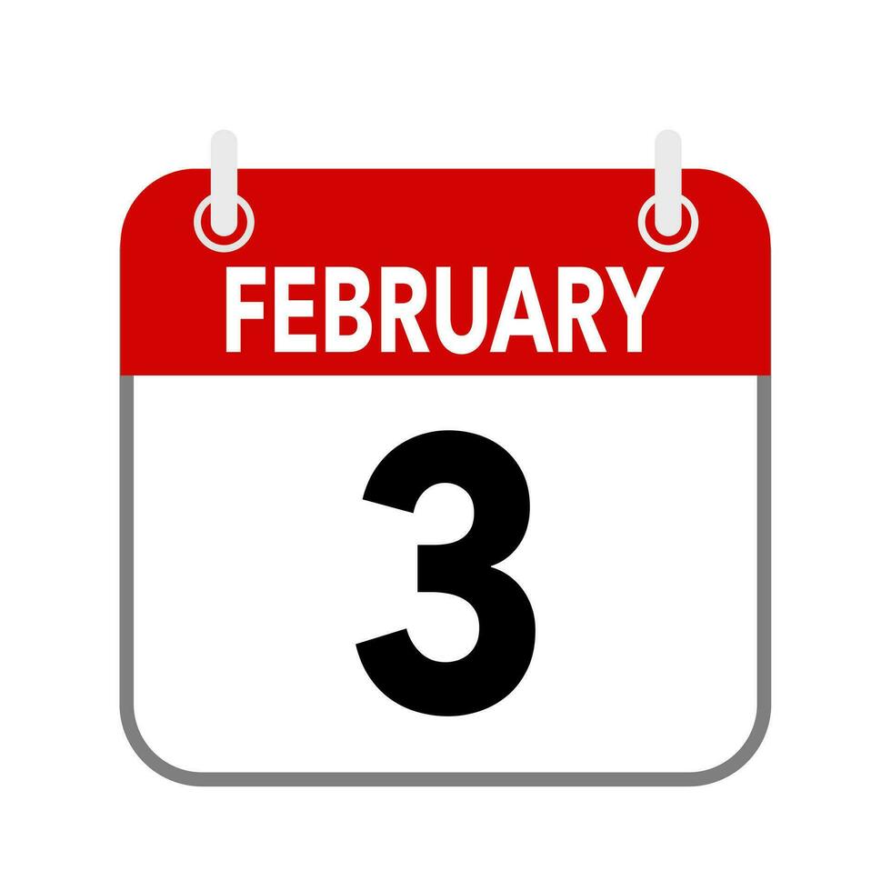3 February, calendar date icon on white background. vector