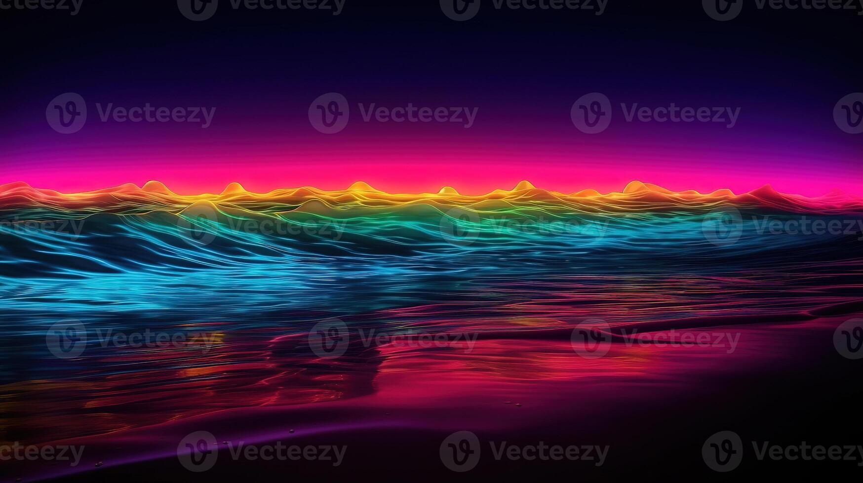 Neon purple sky over the sea. Generative Ai photo