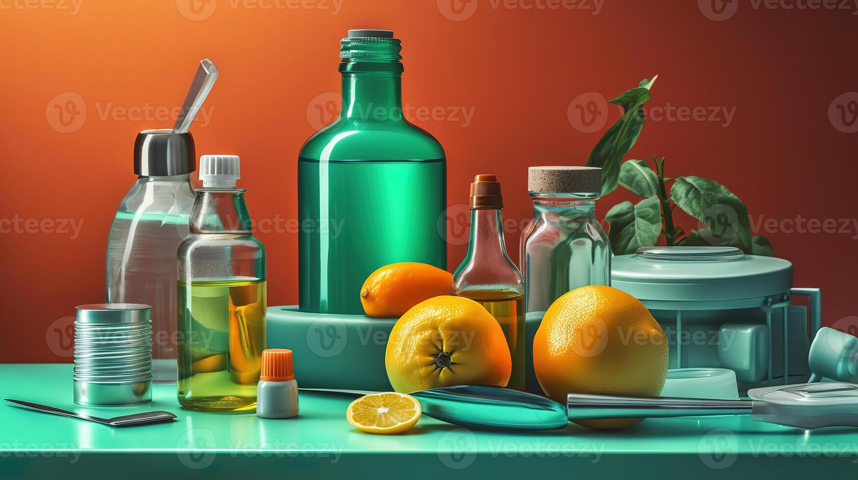 Pills, tablets and sthetoscope on blue background. photo