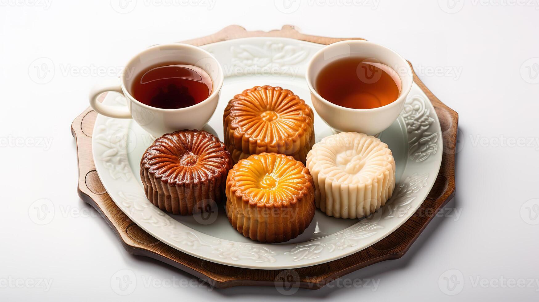 Gourmet dessert collection on cute macaroon tray. photo