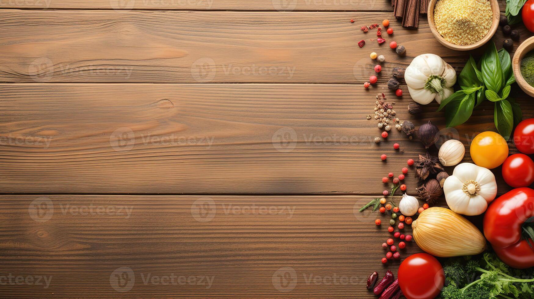 Organic vegetarian ingredients and kitchen tools. photo