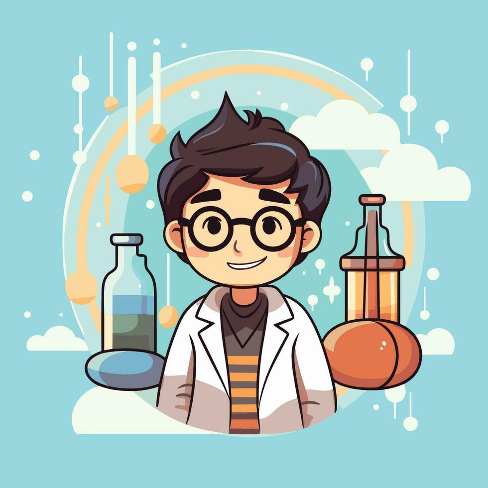 Vector of a scientist wearing glasses and a lab coat