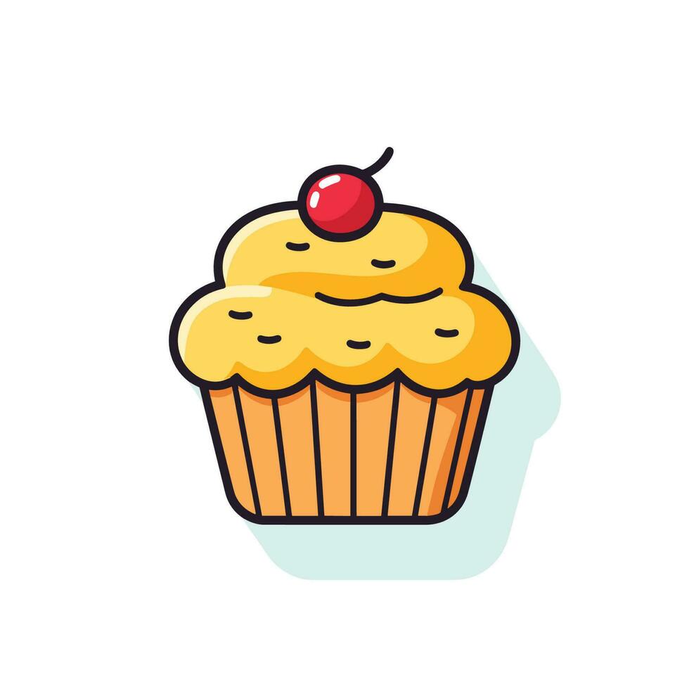 Vector of a flat cupcake with a cherry on top