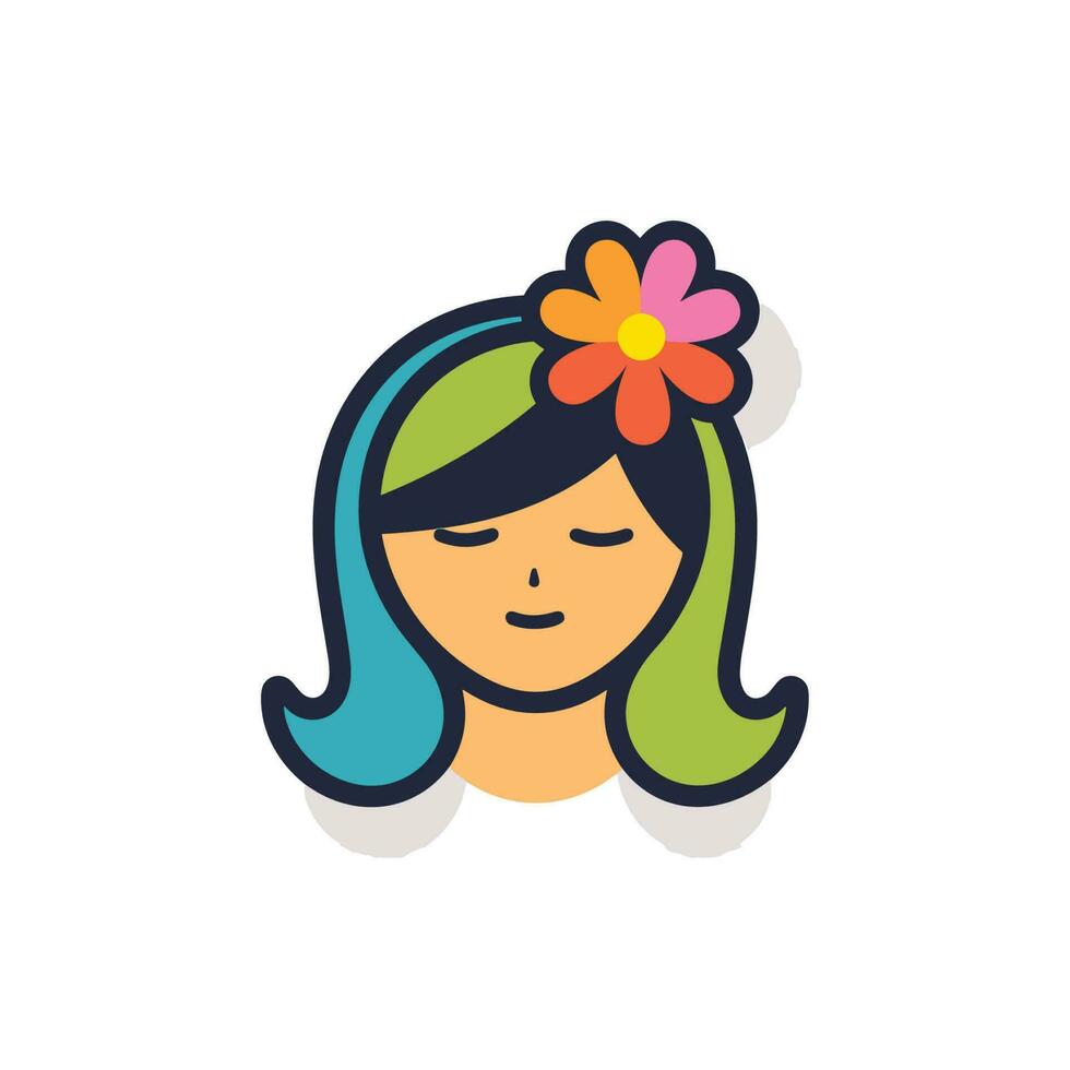 Vector of a woman with a flower in her hair against a flat background