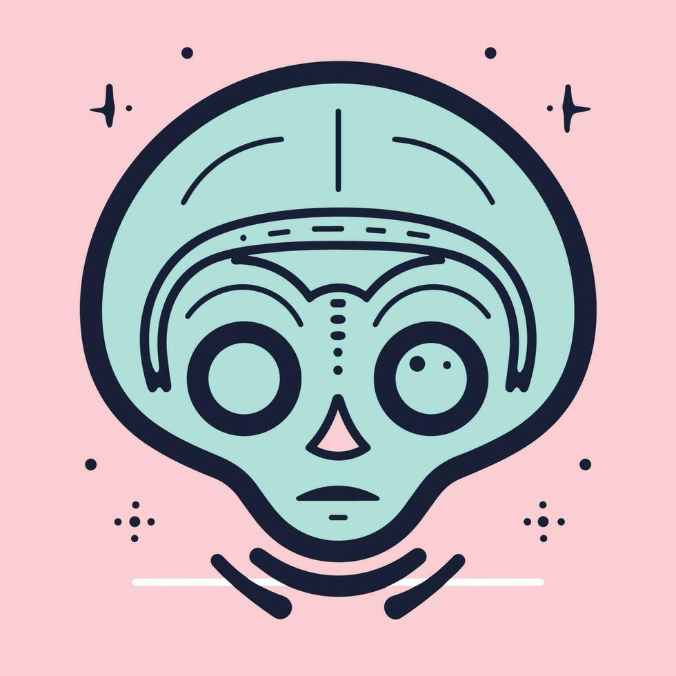 Vector of a blue alien with big eyes on a pink background