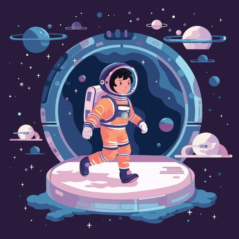 Vector of a man in an astronaut suit walking on an ice floe