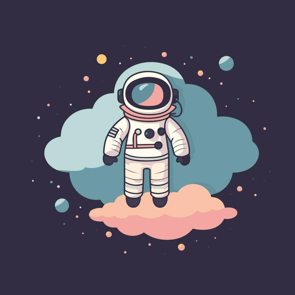 Vector of an astronaut floating serenely above a fluffy cloud in the vastness of space