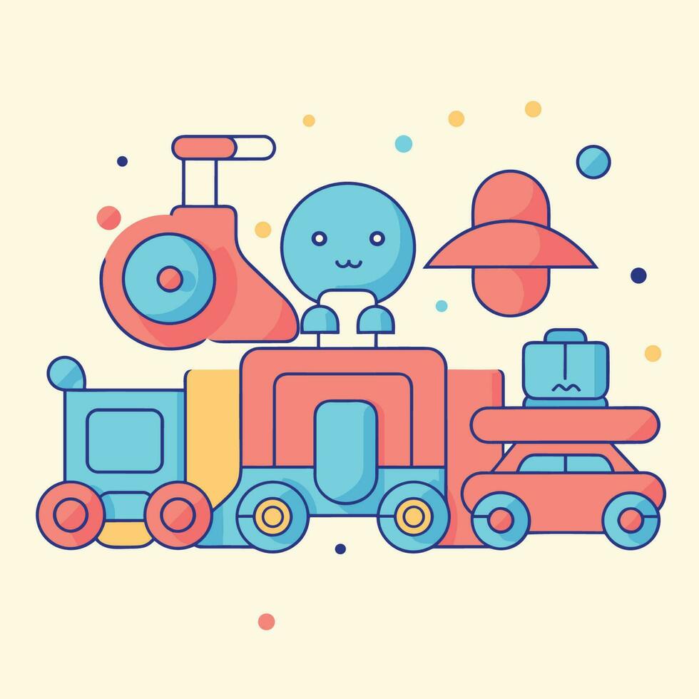 Vector of a cartoon train with an alien passenger