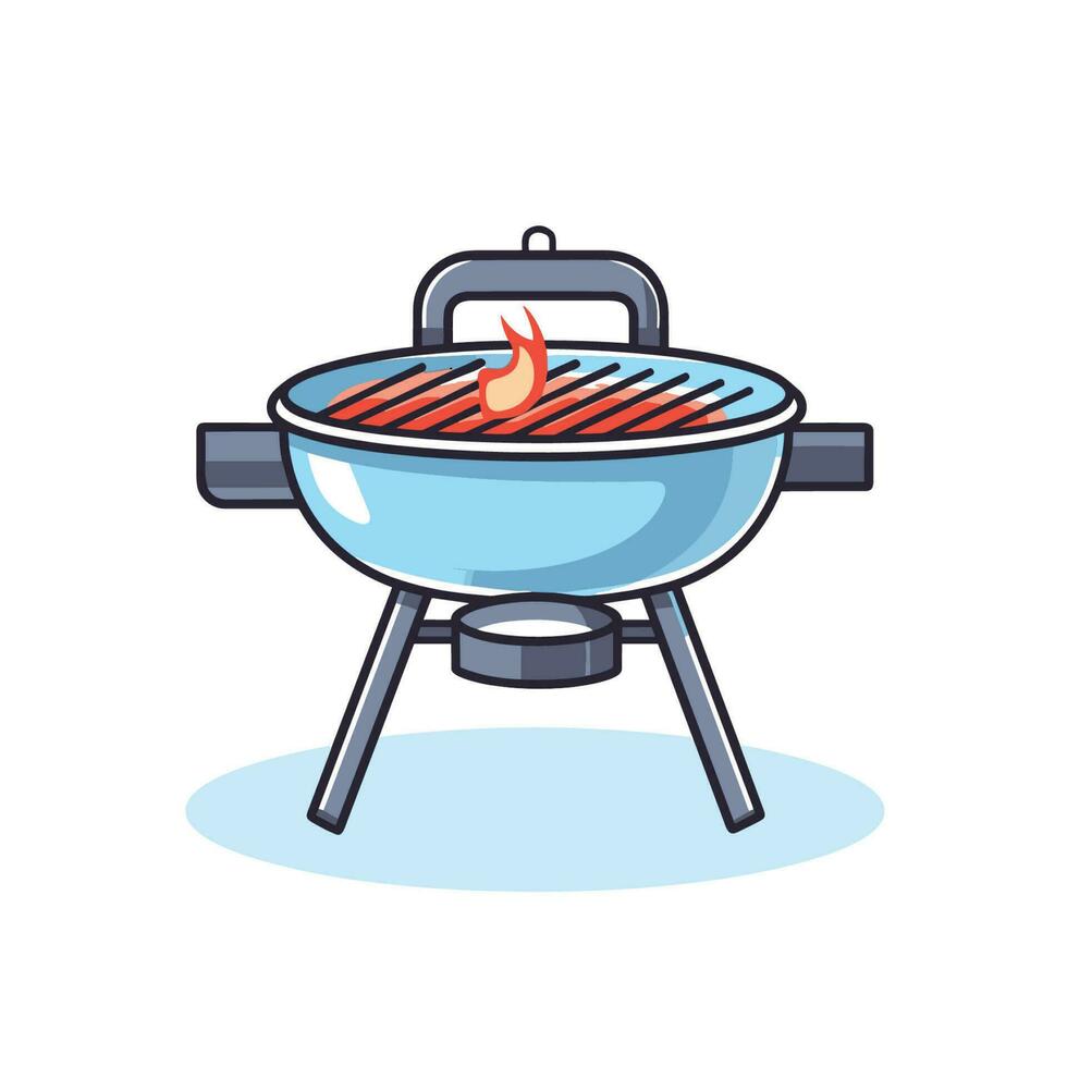 Vector of a flat icon vector of a flaming BBQ grill