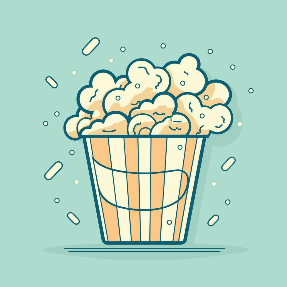 Vector of a popcorn bucket filled with popcorn on a blue background