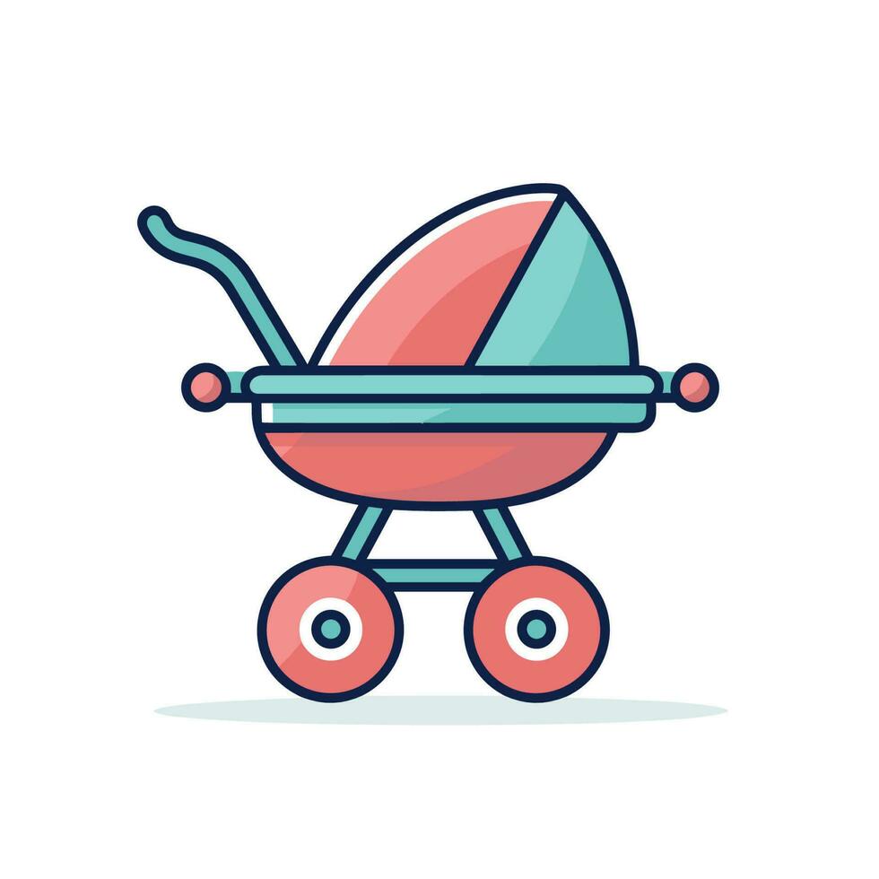 Vector of a colorful baby carriage with wheels on a flat surface