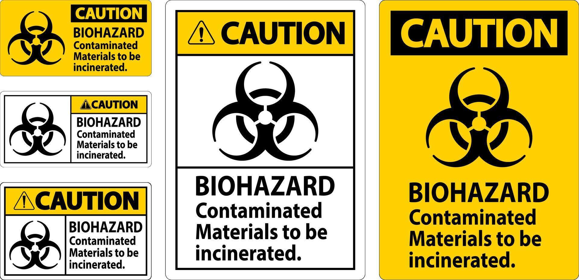 Biohazard Caution Label Biohazard Contaminated Materials To Be Incinerated vector