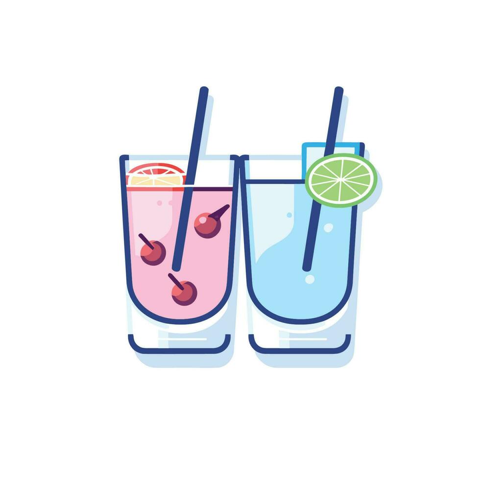 Vector of a flat icon vector of two glasses filled with drinks next to each other