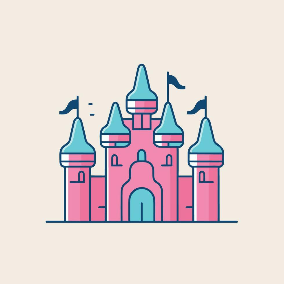 Vector of a whimsical pink castle with a flag flying proudly on top