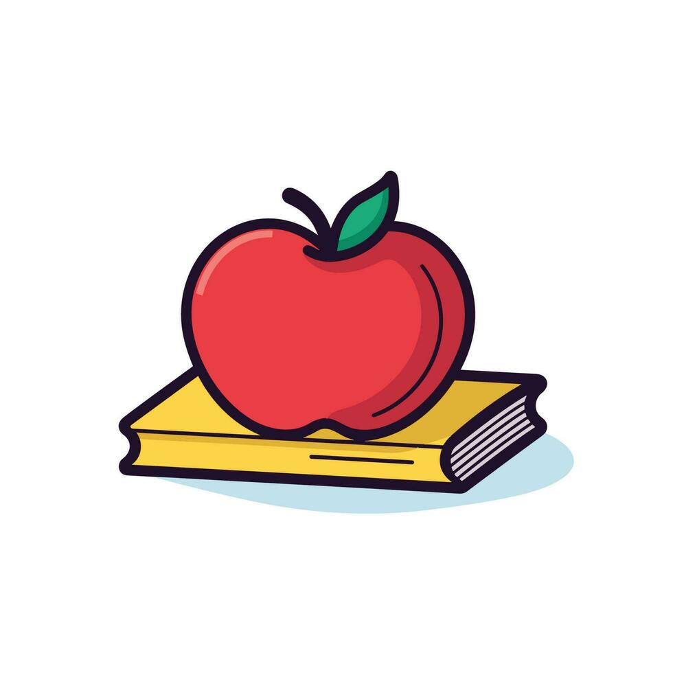 vector de un manzana descansando en un libro, creando un sencillo y minimalista composición