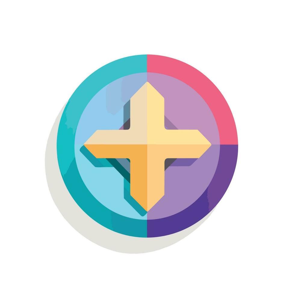 Vector of a flat cross with a long shadow on a circular background