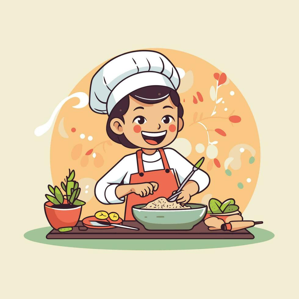 Vector of a woman chef preparing food in a restaurant kitchen