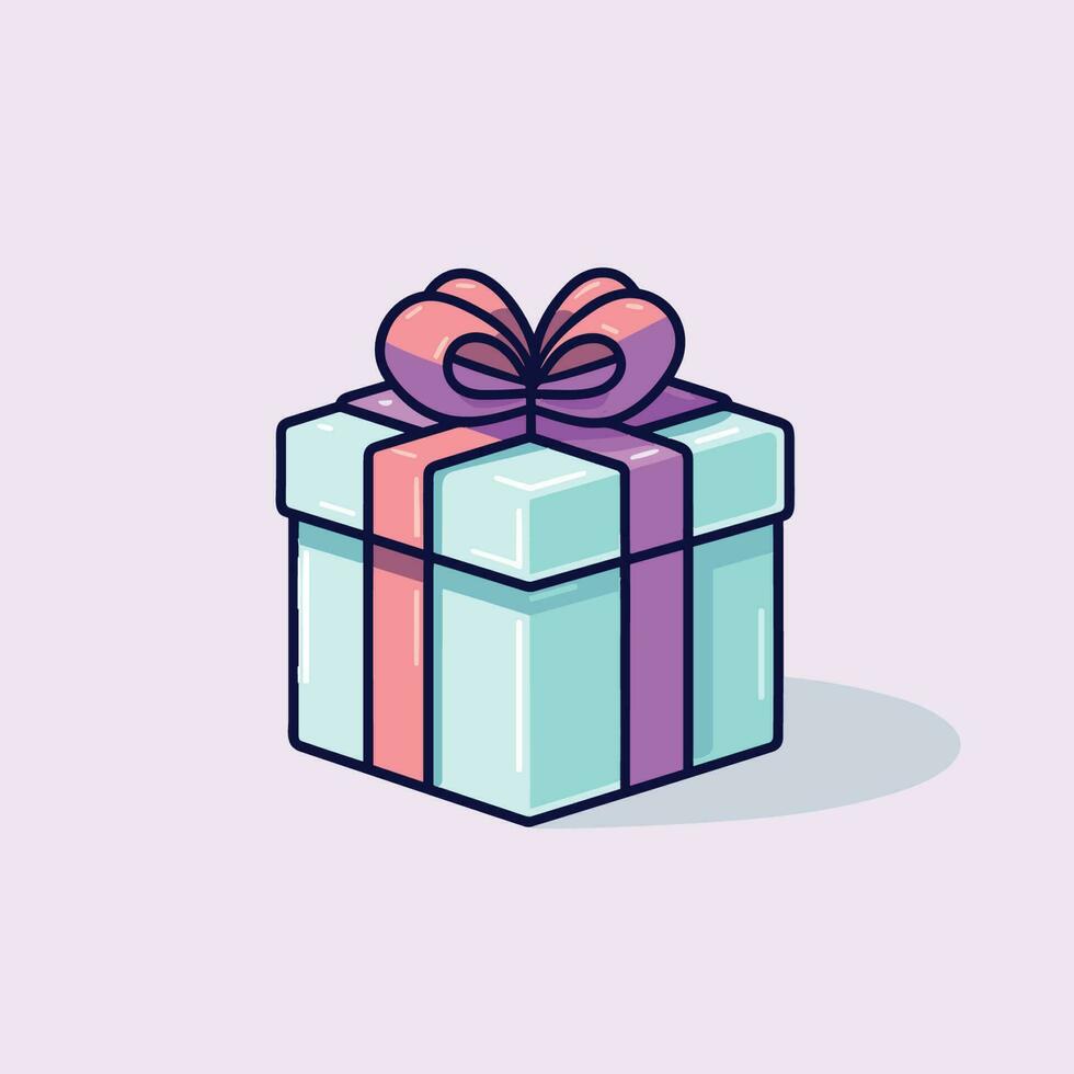 vector de un hermosamente envuelto regalo caja con un vibrante púrpura cinta y un delicado rosado arco